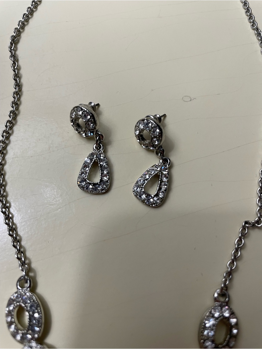 Silver Crystal Teardrop Necklace and Earrings Set - Silver Tone - Picture 11 of 13